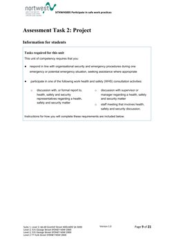 SITXWHS005 Participate in safe work practices 
Assessment Task 2: Project
Information