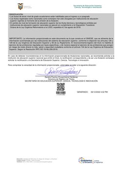 IMPORTANTE: La información proporcionada en este documento es la que consta en el SNIESE, que se alimenta de la
información s