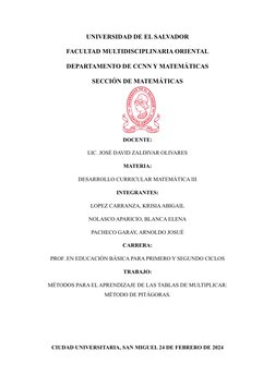 UNIVERSIDAD DE EL SALVADOR
FACULTAD MULTIDISCIPLINARIA ORIENTAL
DEPARTAMENTO DE CCNN Y MATEMÁTICAS
SECCIÓN DE MATEMÁTICAS
DOC