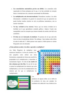 
Los conocimientos matemáticos previos son débiles. Los contenidos están
organizados de forma jerárquica por lo que, si no h