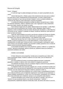 Resumos de Português
Conto - “O Batola”
O conto tem lugar na aldeia alentejana de Alcaria: um casal é proprietário de uma
ven