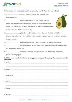 TRANSITION WORDS
Sequence Words
D. Complete the instructions with sequencing words from the worksheet.
1. ...................