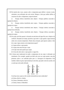 Atividade sobre Calor e Temperatura 7º Ano | PDF | Temperatura | Calor