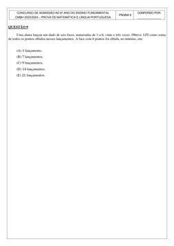CONCURSO DE ADMISSÃO AO 6º ANO DO ENSINO FUNDAMENTAL 
CMBH 2023/2024 – PROVA DE MATEMÁTICA E LÍNGUA PORTUGUESA 
PÁGINA 9 
CON