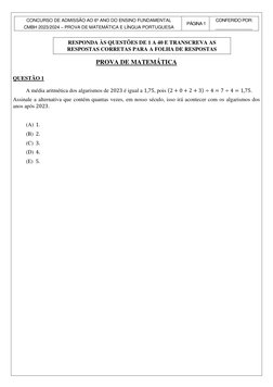 CONCURSO DE ADMISSÃO AO 6º ANO DO ENSINO FUNDAMENTAL 
CMBH 2023/2024 – PROVA DE MATEMÁTICA E LÍNGUA PORTUGUESA 
PÁGINA 1 
CON