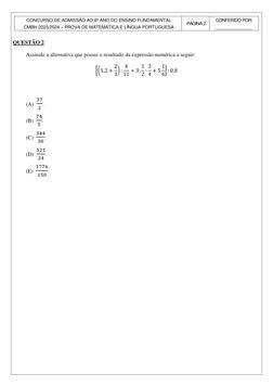 CONCURSO DE ADMISSÃO AO 6º ANO DO ENSINO FUNDAMENTAL 
CMBH 2023/2024 – PROVA DE MATEMÁTICA E LÍNGUA PORTUGUESA 
PÁGINA 2 
CON