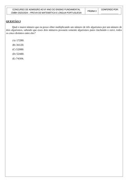 CONCURSO DE ADMISSÃO AO 6º ANO DO ENSINO FUNDAMENTAL 
CMBH 2023/2024 – PROVA DE MATEMÁTICA E LÍNGUA PORTUGUESA 
PÁGINA 3 
CON