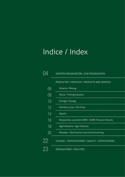 NUESTRA ORGANIZACIÓN / OUR ORGANIZATION
PRODUCTOS Y SERVICIOS / PRODUCTS AND SERVICES
Minería / Mining
Pesca / Fishing Indust