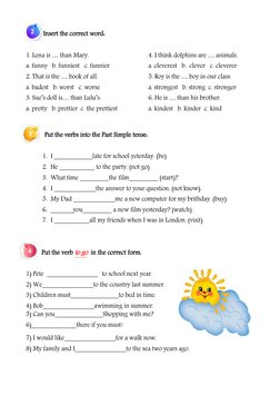 Insert the correct word: 
1. Lena is … than Mary.
a. funny   b. funniest   c. funnier
2. That is the … book of all.
a. bades