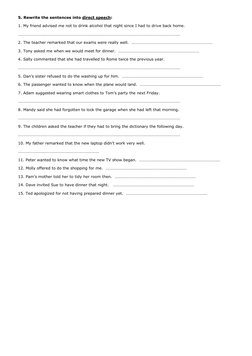 5. Rewrite the sentences into direct speech: 
1. My friend advised me not to drink alcohol that night since I had to drive ba