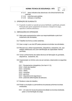 NORMA TÉCNICA DE SEGURANÇA - NTS 
NTS :
Pg :
3/10
Rev :
01/01
4.1.2.7.
placa indicativa das alavancas e de direcionamento das
