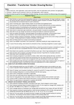 Page 2 of 4
Checklist - Transformer Vendor Drawing Review
Notes:
1. Select check box, when applicable. Leave check box blank,