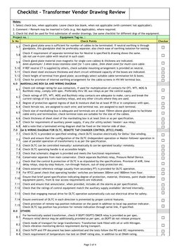 Page 3 of 4
Checklist - Transformer Vendor Drawing Review
Notes:
1. Select check box, when applicable. Leave check box blank,
