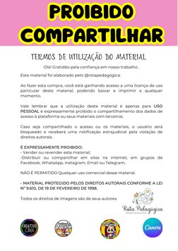 Vale lembrar que a utilização deste material é apenas para USO PESSOAL é expressamente proibido o compartilhamento dos dados