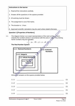 Grade 9 Maths Term 1 Assignment | PDF | Mathematics | Arithmetic