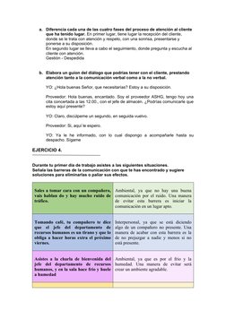 a.
Diferencia cada una de las cuatro fases del proceso de atención al cliente 
que ha tenido lugar. En primer lugar, tiene lu