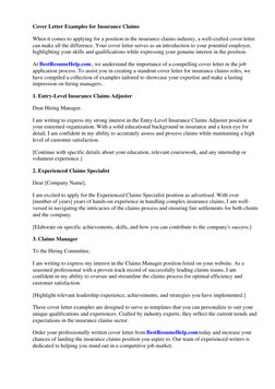 Cover Letter Examples for Insurance Claims
When it comes to applying for a position in the insurance claims industry, a well-