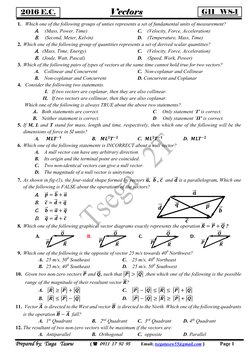 MCQs on Vectors for Class 11 | PDF | Euclidean Vector | Force