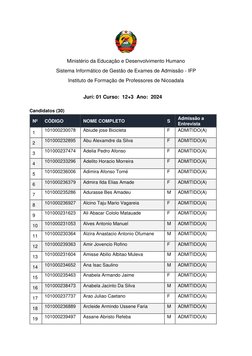 Ministério da Educação e Desenvolvimento Humano 
Sistema Informático de Gestão de Exames de Admissão - IFP 
Instituto d