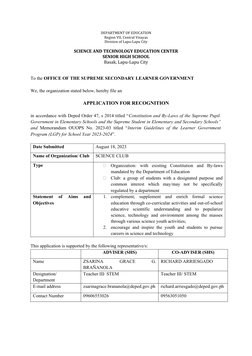 DEPARTMENT OF EDUCATION
Region VII, Central Visayas
Division of Lapu-Lapu City
SCIENCE AND TECHNOLOGY EDUCATION CENTER
SENIOR