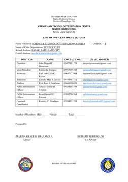 DEPARTMENT OF EDUCATION
Region VII, Central Visayas
Division of Lapu-Lapu City
SCIENCE AND TECHNOLOGY EDUCATION CENTER
SENIOR