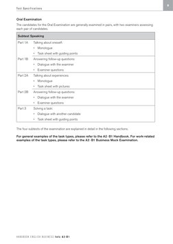 Te s t  S p e c i f i c a t i o n s
9
H A N D B O O K  E N G L I S H  B U S I N E S S  t e l c  A 2 · B 1
Oral Examination
Th