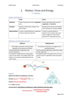 IGCSE Physics 
Board Notes 
1.2 Motion 
Page 1 of 8 
 
1. Motion, Force and Energy 
1.2 Motion 
Scalar and Vector: 
 
Scalar