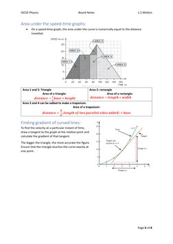 IGCSE Physics 
Board Notes 
1.2 Motion 
Page 6 of 8 
 
Area under the speed-time graphs: 
• 
On a speed-time graph, the area
