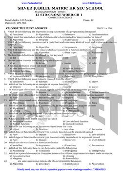 Computer Science 12th Matric Index.pdf 12th Computer Science One Mark Questions | PDF | Parameter (Computer ...
