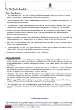 The Nile Ritz Carlton, Cairo                                    
Hotel Positioning:
The Nile Ritz-Carlton, Cairo aims to be