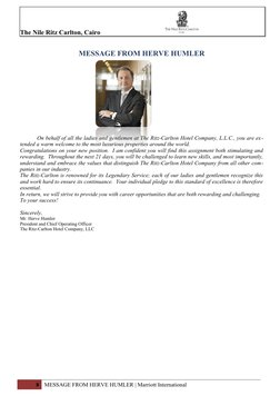 The Nile Ritz Carlton, Cairo                                    
MESSAGE FROM HERVE HUMLER
On behalf of all the ladies and ge