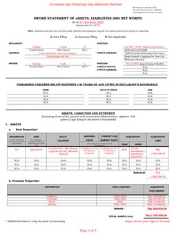 SALN Format and Sample for Teachers | PDF | Financial Accounting | Money