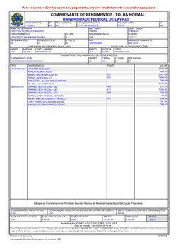 Para esclarecer dúvidas sobre seu pagamento, procure imediatamente sua unidade pagadora.
COMPROVANTE DE RENDIMENTOS - FOLHA
S