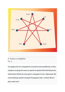 6. Vamos a completar
Pág. 15
En equipos de tres compañeros resuelvan estos problemas.1) Para
comprar un juego de mesa yo apor
