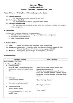 Grade 2 Lesson Plan: Telling Time | PDF | Lesson Plan | Learning