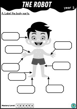 The Robot
A. Label the body parts.
year 2
Mastery Level:
1
2
3
4
5
6
