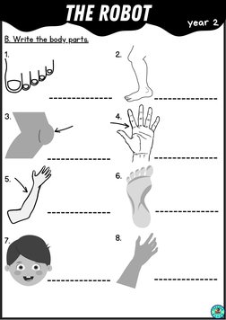 B. Write the body parts.
The Robot
year 2
1.
2.
3.
4.
5.
6.
7.
8.
