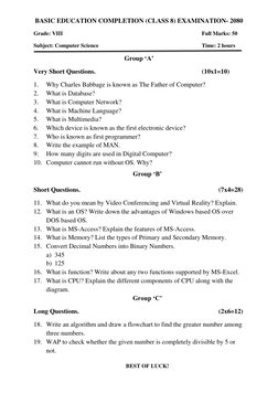 Class 8 Computer Exam Paper 2080 | PDF | Computer Data Storage ...