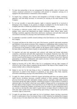 2.  
To enter into partnership or into any arrangement for sharing profits, union of interest, joint
venture,  reciprocal  co