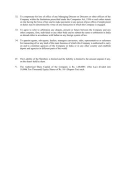32.
To compensate for loss of office of any Managing Director or Directors or other officers of the
Company within the limita