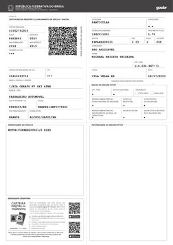 Valide este QRCode com app Vio
REPÚBLICA FEDERATIVA DO BRASIL
MINISTÉRIO DA INFRAESTRUTURA
DEPARTAMENTO NACIONAL DE TRÂNSITO