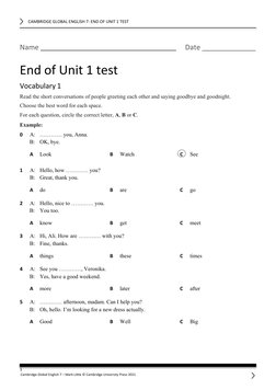 Cambridge Global English 7 Unit Test | PDF | English Language