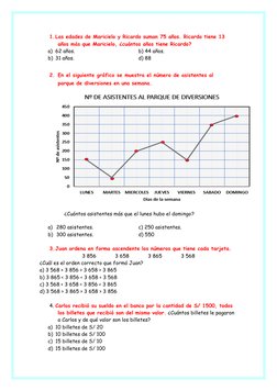1.Las edades de Maricielo y Ricardo suman 75 años. Ricardo tiene 13 
años más que Maricielo, ¿cuántos años tiene Ricardo?
a)