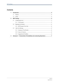 BCP Test Report
Ver 1.0
Page 3 of 12
Contents
1
Introduction.................................................................