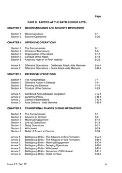 Issue 2.1: Dec 02
vi
Page
PART B   TACTICS AT THE BATTLEGROUP LEVEL
CHAPTER 5
RECONNAISSANCE AND SECURITY OPERATIONS
Section