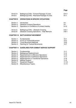 Issue 2.0: Feb 02
vii
Page
Annex H
Battlegroup Drills - Forward Passage of Lines
8-H-1
Annex I
Battlegroup Drills - Rearward