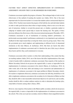 FACTORS THAT AFFECT EFFECTIVE IMPLEMENTATION OF CONTINUOUS 
ASSESSMENT AND HOW THEY CAN BE MINIMIZED OR OVERCOMED 
 
Continuo