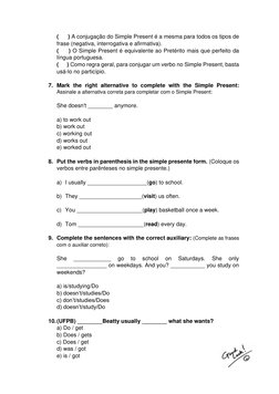Exercícios de Simple Present para Avaliação | PDF | Artes Linguísticas ...