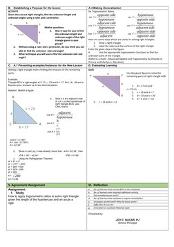 Grade 9 Math: Trigonometry Lesson Plan | PDF | Trigonometry | Triangle