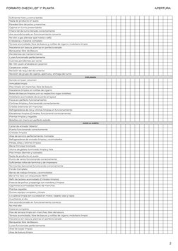 FORMATO CHECK LIST 1º PLANTA
APERTURA 
2
Suficiente hielo y crema batida
Nada de producto en suelo
Paredes libre de polvo y m